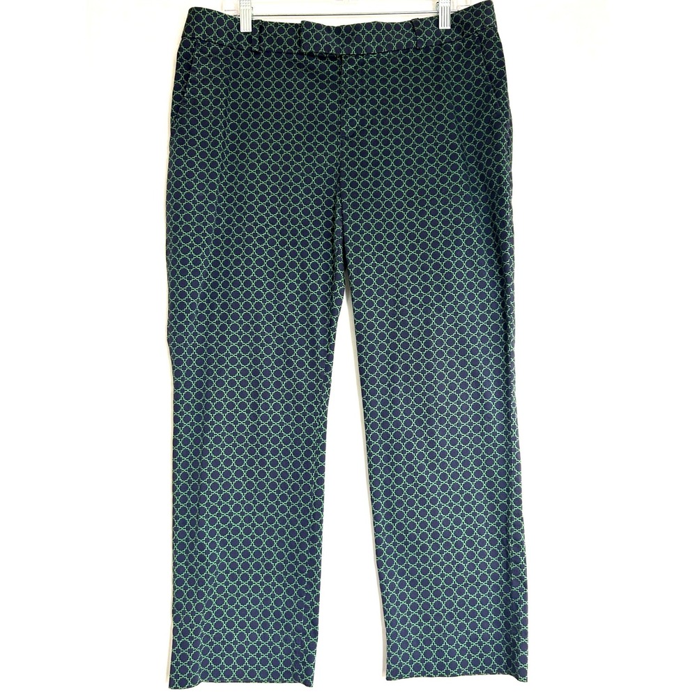 Banana Republic Womens Navy Blue Green Geometric Trellis Straight Leg Pants 12